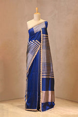 Blue Banarasi Katan Silk Saree with Sona-Rupa Geometric Stripes