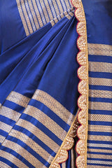 Blue Banarasi Katan Silk Saree with Sona-Rupa Geometric Stripes