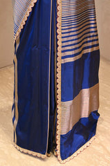 Blue Banarasi Katan Silk Saree with Sona-Rupa Geometric Stripes