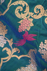 Teal Blue Banarasi Silk Saree with Sona-Rupa Grapes & Birds Woven Jaal