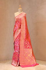 Pink Banarasi Katan Silk Saree with Pichwai Traditional Jaal