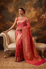Pink Banarasi Katan Silk Saree with Pichwai Traditional Jaal