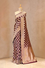 Wine Pure Banarasi Saree with Gold Zari Asharfi Butas