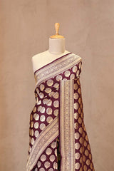 Wine Pure Banarasi Saree with Gold Zari Asharfi Butas
