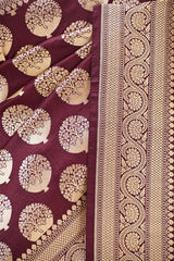 Wine Pure Banarasi Saree with Gold Zari Asharfi Butas