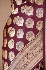 Wine Pure Banarasi Saree with Gold Zari Asharfi Butas