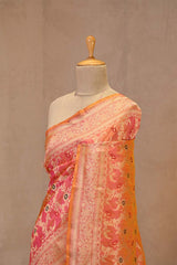 Peach Pure Banarasi Saree with Gold Zari Floral Jaal