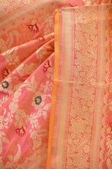 Peach Pure Banarasi Saree with Gold Zari Floral Jaal