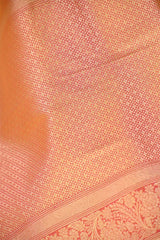 Peach Pure Banarasi Saree with Gold Zari Floral Jaal