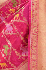 Pink Pure Banarasi Saree with Floral-Shikargah & Meenakari Work