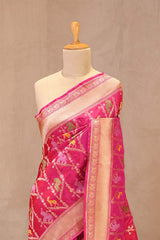 Pink Pure Banarasi Saree with Floral-Shikargah & Meenakari Work