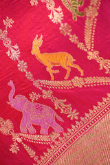 Pink Pure Banarasi Saree with Floral-Shikargah & Meenakari Work