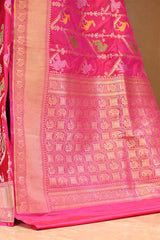 Pink Pure Banarasi Saree with Floral-Shikargah & Meenakari Work