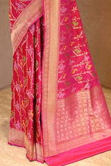 Pink Pure Banarasi Saree with Floral-Shikargah & Meenakari Work
