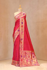 Magenta Pink Banarasi Saree with Gold Zari Floral Meenakari Border