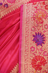 Magenta Pink Banarasi Saree with Gold Zari Floral Meenakari Border
