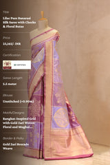 Lilac Pure Banarasi Silk Saree with Checks & Floral Butas