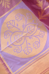 Lilac Pure Banarasi Silk Saree with Checks & Floral Butas