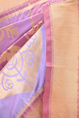 Lilac Pure Banarasi Silk Saree with Checks & Floral Butas