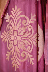 Lilac Pure Banarasi Silk Saree with Checks & Floral Butas