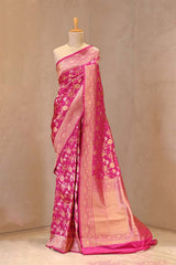 Pink Pure Banarasi Saree with Sona Rupa Jharokha Motif Jaal
