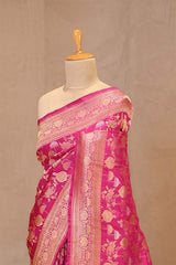 Pink Pure Banarasi Saree with Sona Rupa Jharokha Motif Jaal