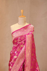 Pink Pure Banarasi Saree with Sona Rupa Jharokha Motif Jaal