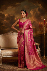 Pink Pure Banarasi Saree with Sona Rupa Jharokha Motif Jaal