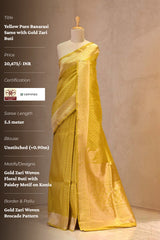 Yellow Pure Banarasi Saree with Gold Zari Buti