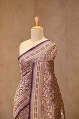 Purple Pure Banarasi Saree with Shikargah Jaal