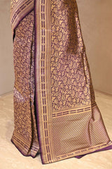 Purple Pure Banarasi Saree with Shikargah Jaal
