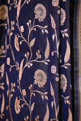 Navy Blue Pure Banarasi Silk Saree with Floral Jaal