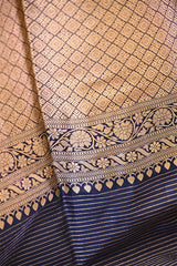 Navy Blue Pure Banarasi Silk Saree with Floral Jaal