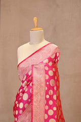 Pink Pure Banarasi Silk Saree with Polka Dot Butas
