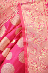 Pink Pure Banarasi Silk Saree with Polka Dot Butas