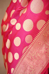 Pink Pure Banarasi Silk Saree with Polka Dot Butas