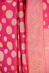 Pink Pure Banarasi Silk Saree with Polka Dot Butas