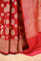 Red Pure Banarasi Silk Saree with Polka Dot Butas