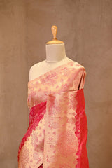 Red Banarasi Silk Saree with Gold Zari Alfi Floral Jaal and Nakshi Border