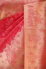 Red Banarasi Silk Saree with Gold Zari Alfi Floral Jaal and Nakshi Border