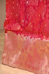 Red Banarasi Silk Saree with Gold Zari Alfi Floral Jaal and Nakshi Border
