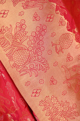 Red Banarasi Silk Saree with Gold Zari Alfi Floral Jaal and Nakshi Border