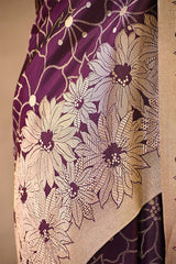 Deep Purple Banarasi Silk Saree with Gold Zari Alfi Floral Jaal and Nakshi Border