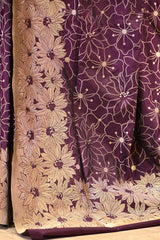 Deep Purple Banarasi Silk Saree with Gold Zari Alfi Floral Jaal and Nakshi Border