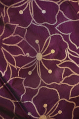 Deep Purple Banarasi Silk Saree with Gold Zari Alfi Floral Jaal and Nakshi Border
