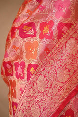 Pink Pure Banarasi Silk Saree With Rangkat Geometrical Jaal