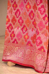 Pink Pure Banarasi Silk Saree With Rangkat Geometrical Jaal
