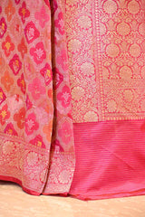 Pink Pure Banarasi Silk Saree With Rangkat Geometrical Jaal