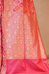 Pink Pure Banarasi Silk Saree With Rangkat Geometrical Jaal