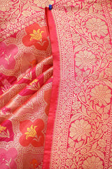 Pink Pure Banarasi Silk Saree With Rangkat Geometrical Jaal